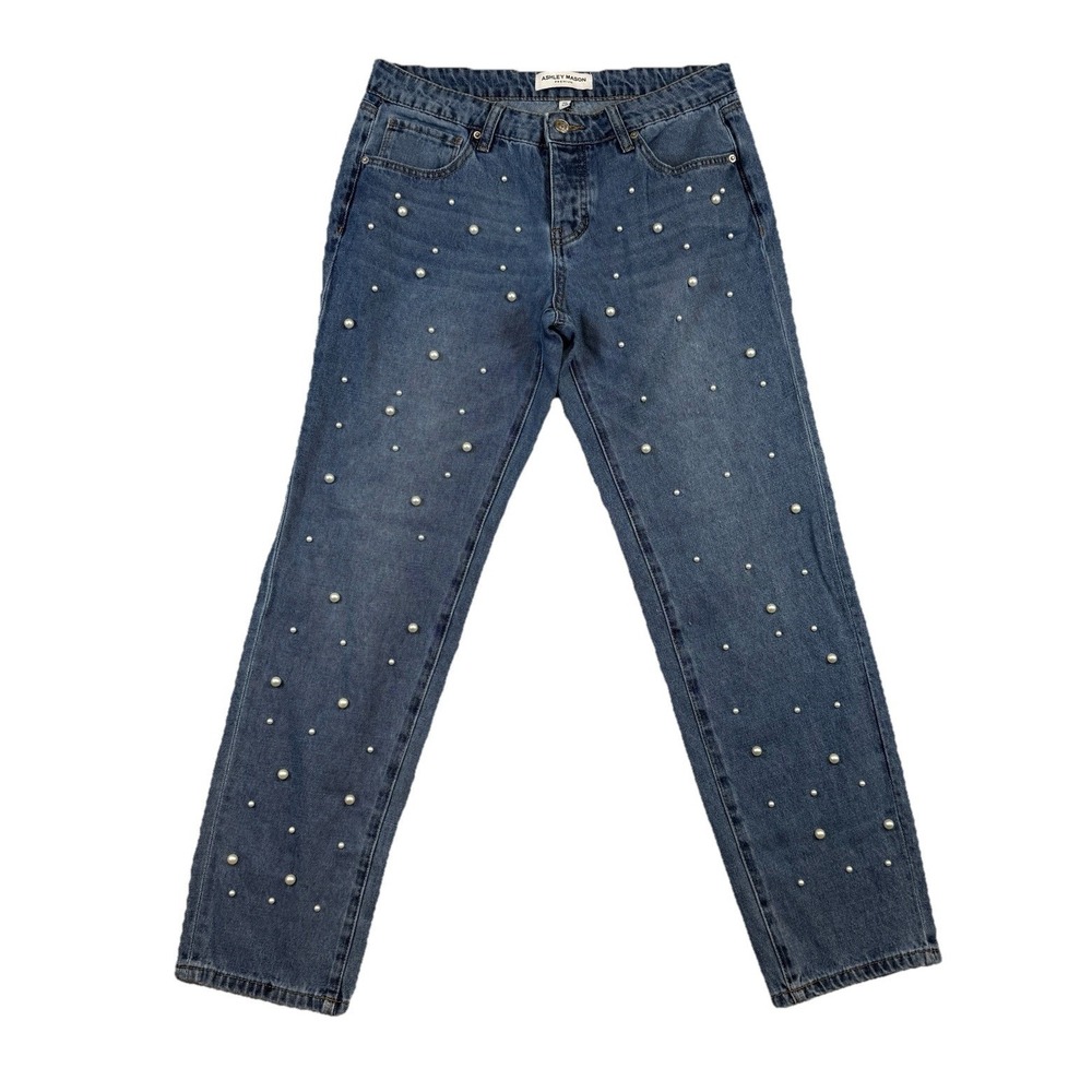 Ashley Mason Pearl Embellished Boyfriend Jeans Six 7/28 Y2K Vibes Bling Clueless
